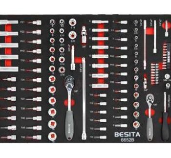 Khay dụng cụ 115 chi tiết đầu khẩu 1/4" và 3/8" kèm mũi vít BESITA 6652B