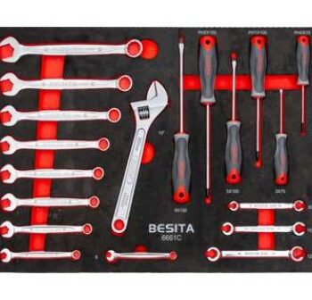Khay dụng cụ 19 chi tiết cờ lê vòng miệng 8–21mm, tua vít, mỏ lết BESITA 6661C