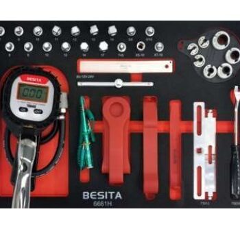 Khay dụng cụ sửa chữa ô tô 36 chi tiết (đầu khẩu ốc xả dầu, đồng hồ bơm lốp, bộ nạy ốp) BESITA 6661H