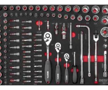 Khay dụng cụ 104 chi tiết đầu khẩu 1/4", 3/8", 1/2" 4–36mm BESITA 6670A
